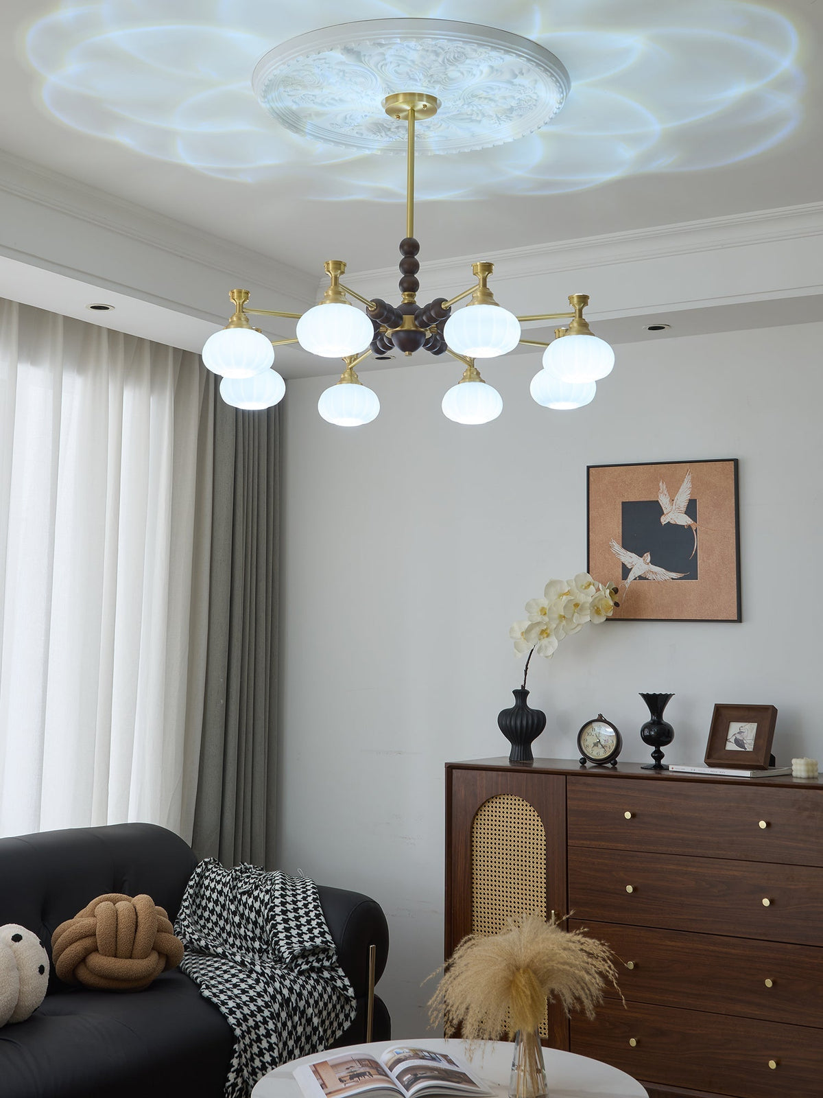 Avdorira Elegance żyrandol w stylu vintage ze szkła i drewna