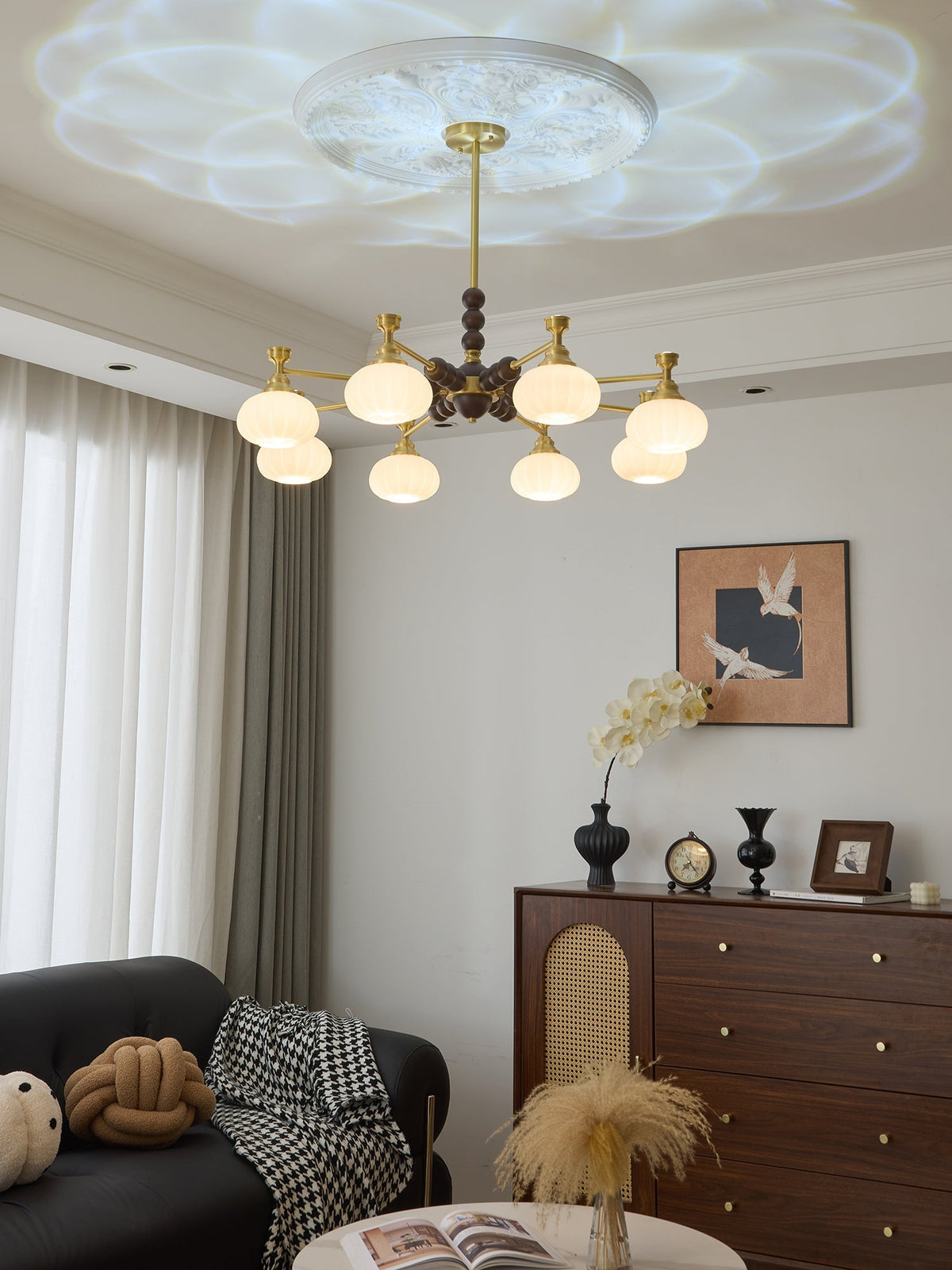 Avdorira Elegance żyrandol w stylu vintage ze szkła i drewna