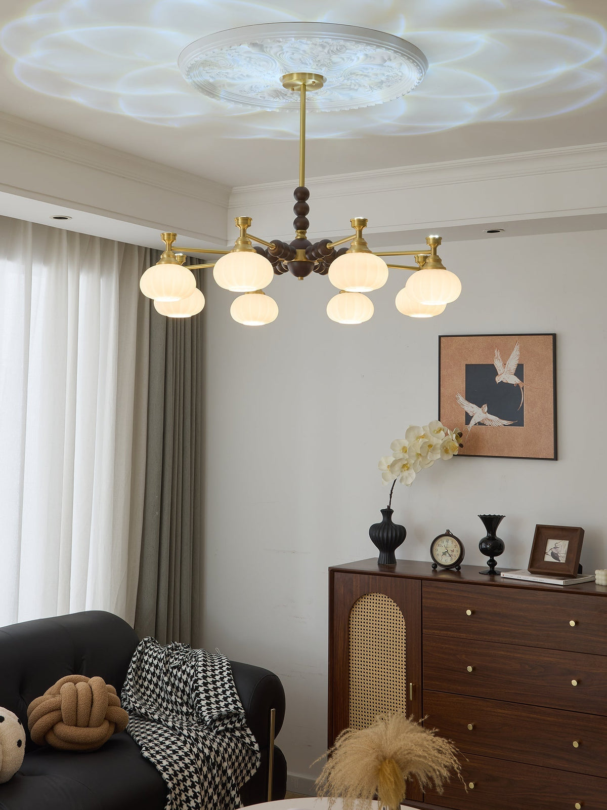 Avdorira Elegance żyrandol w stylu vintage ze szkła i drewna