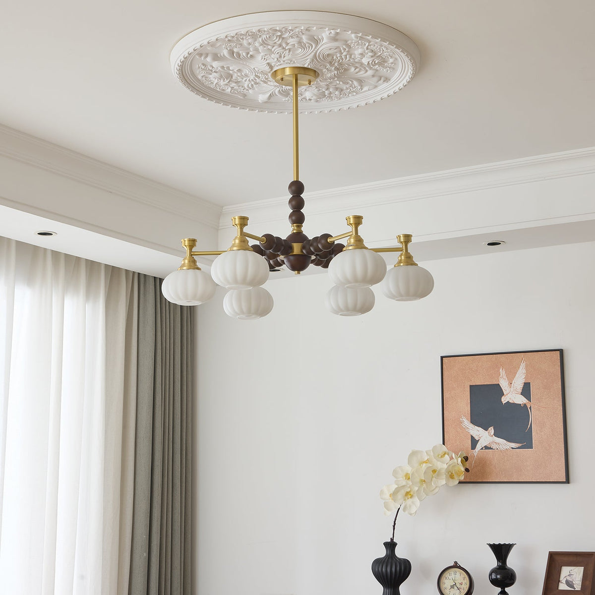 Avdorira Elegance żyrandol w stylu vintage ze szkła i drewna