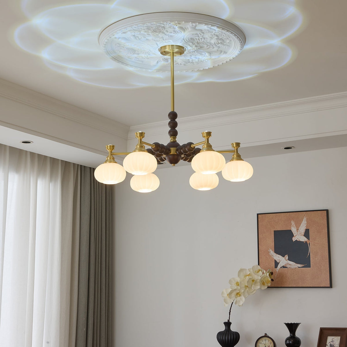 Avdorira Elegance żyrandol w stylu vintage ze szkła i drewna