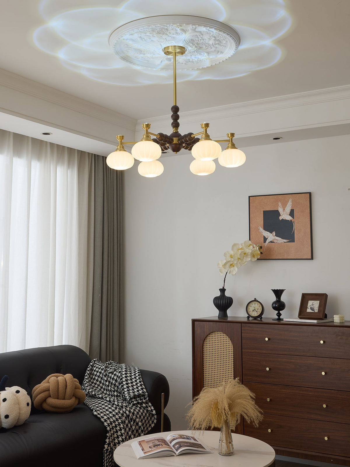 Avdorira Elegance żyrandol w stylu vintage ze szkła i drewna