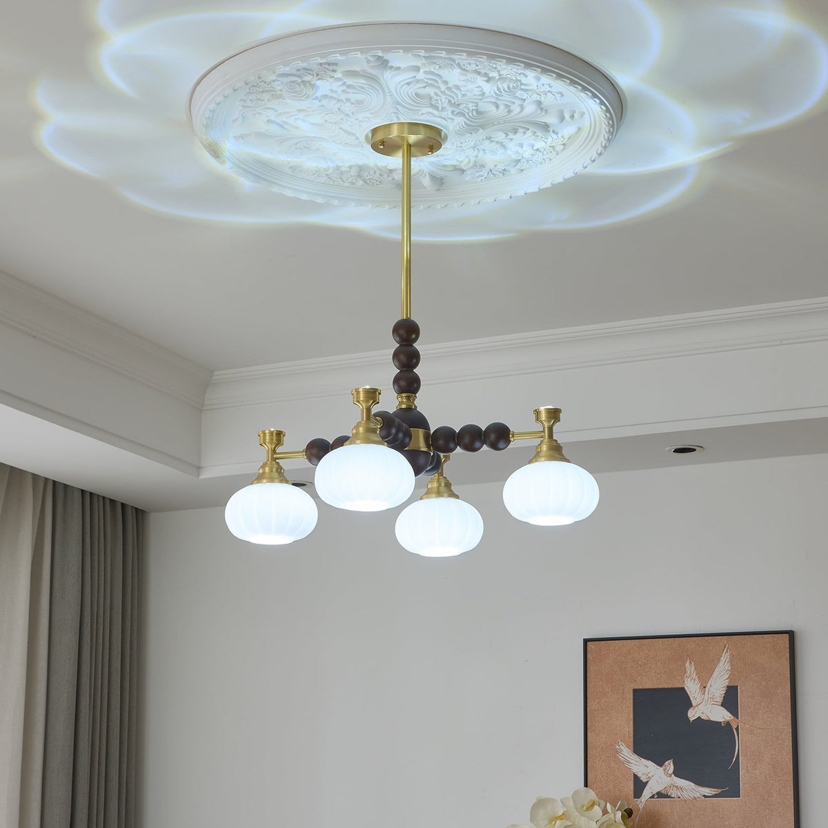 Avdorira Elegance żyrandol w stylu vintage ze szkła i drewna