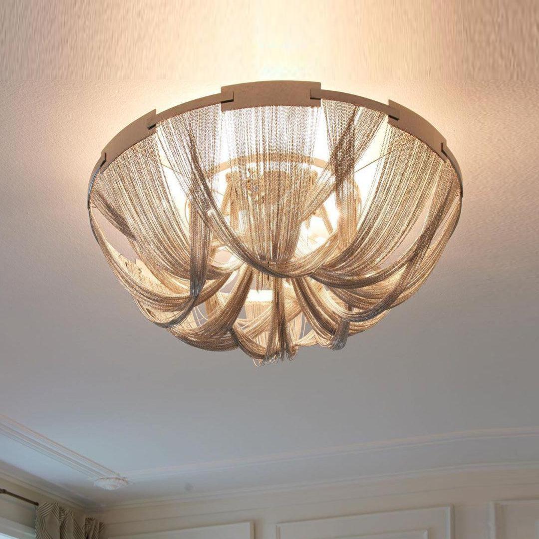 Talj lampa sufitowa z kordem aluminiowym ramą posrebrzaną