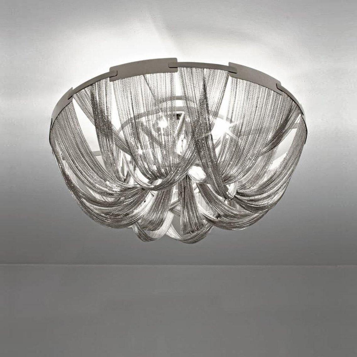 Talj lampa sufitowa z kordem aluminiowym ramą posrebrzaną