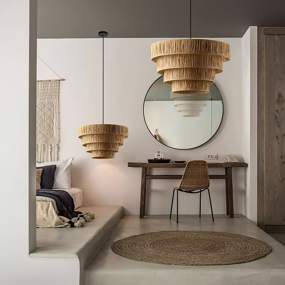 Thyra słomiana lampa wisząca w stylu tradycyjnym retro