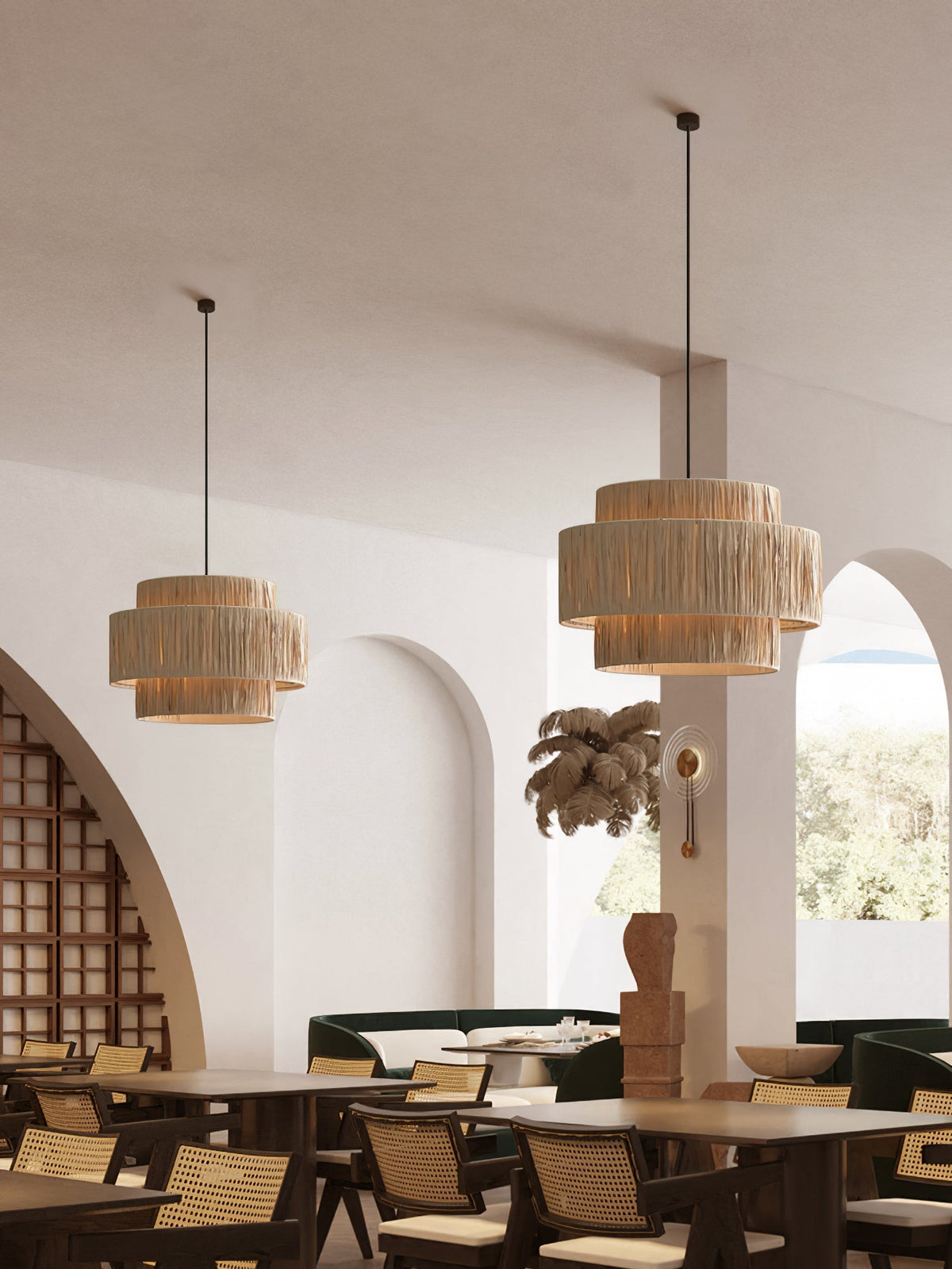 Thyra słomiana lampa wisząca w stylu tradycyjnym retro