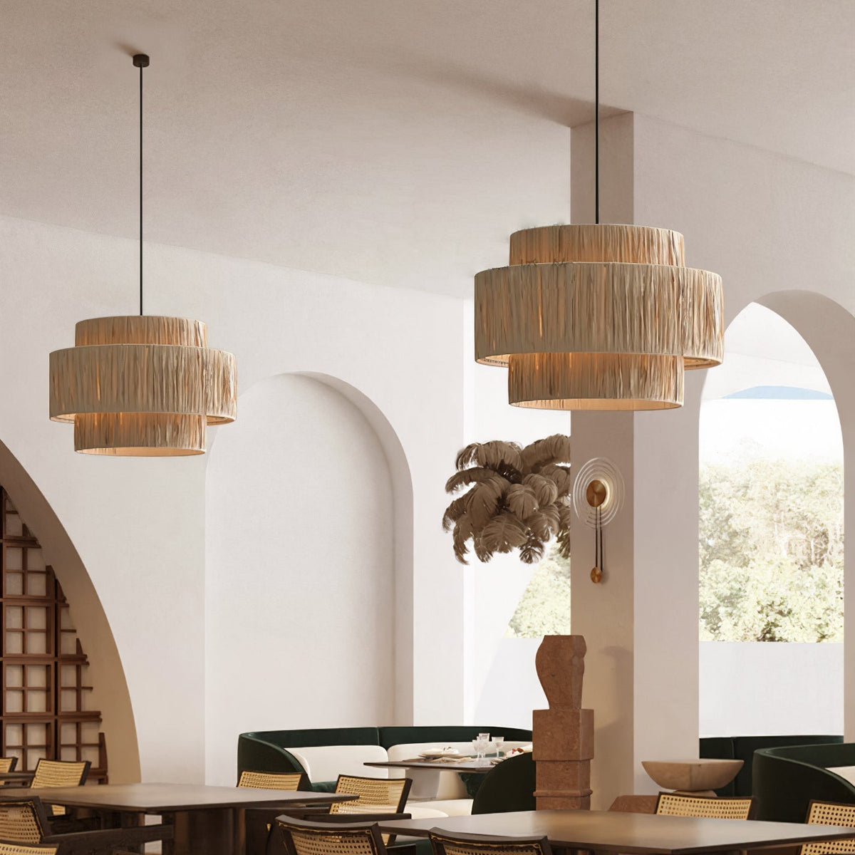 Thyra słomiana lampa wisząca w stylu tradycyjnym retro