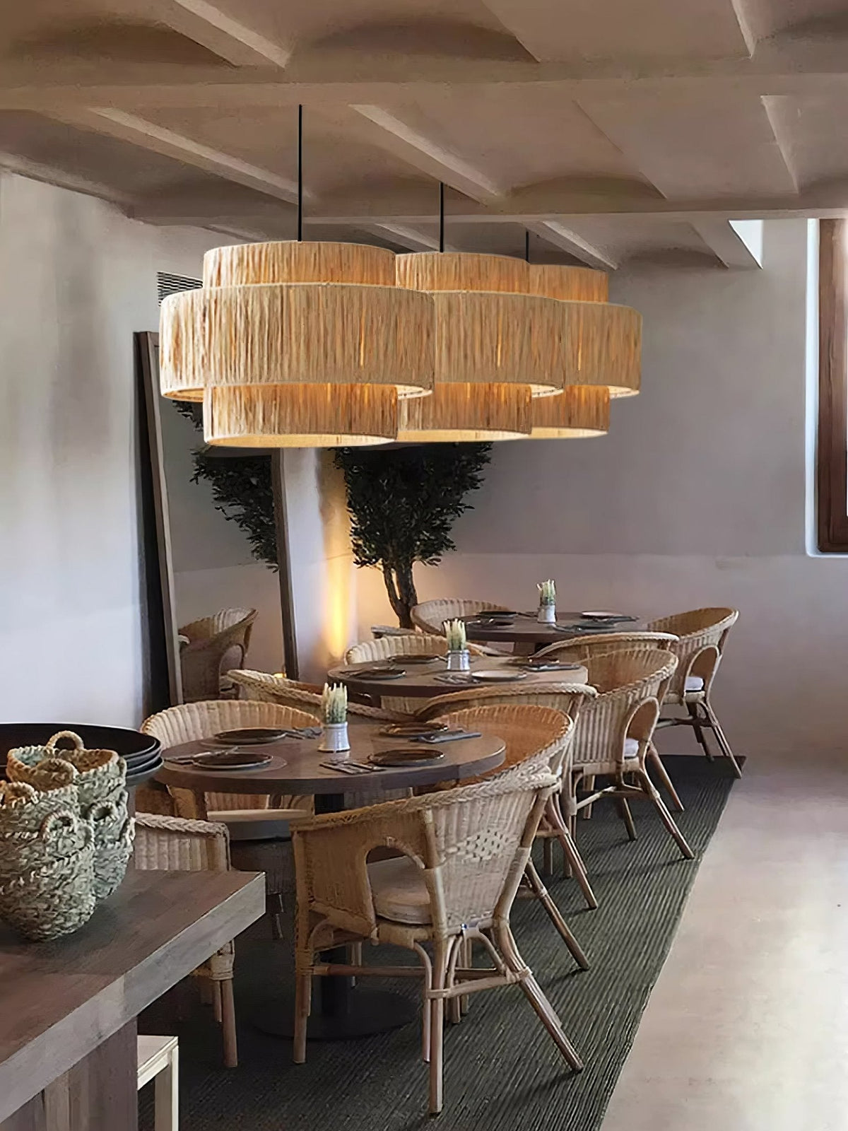 Thyra słomiana lampa wisząca w stylu tradycyjnym retro