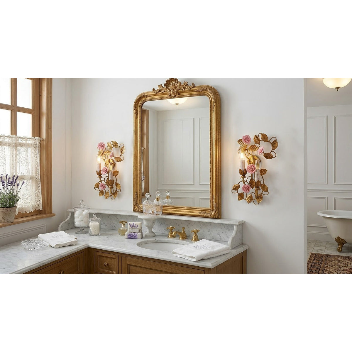 Blossom kinkiet ceramiczny w stylu vintage z różem