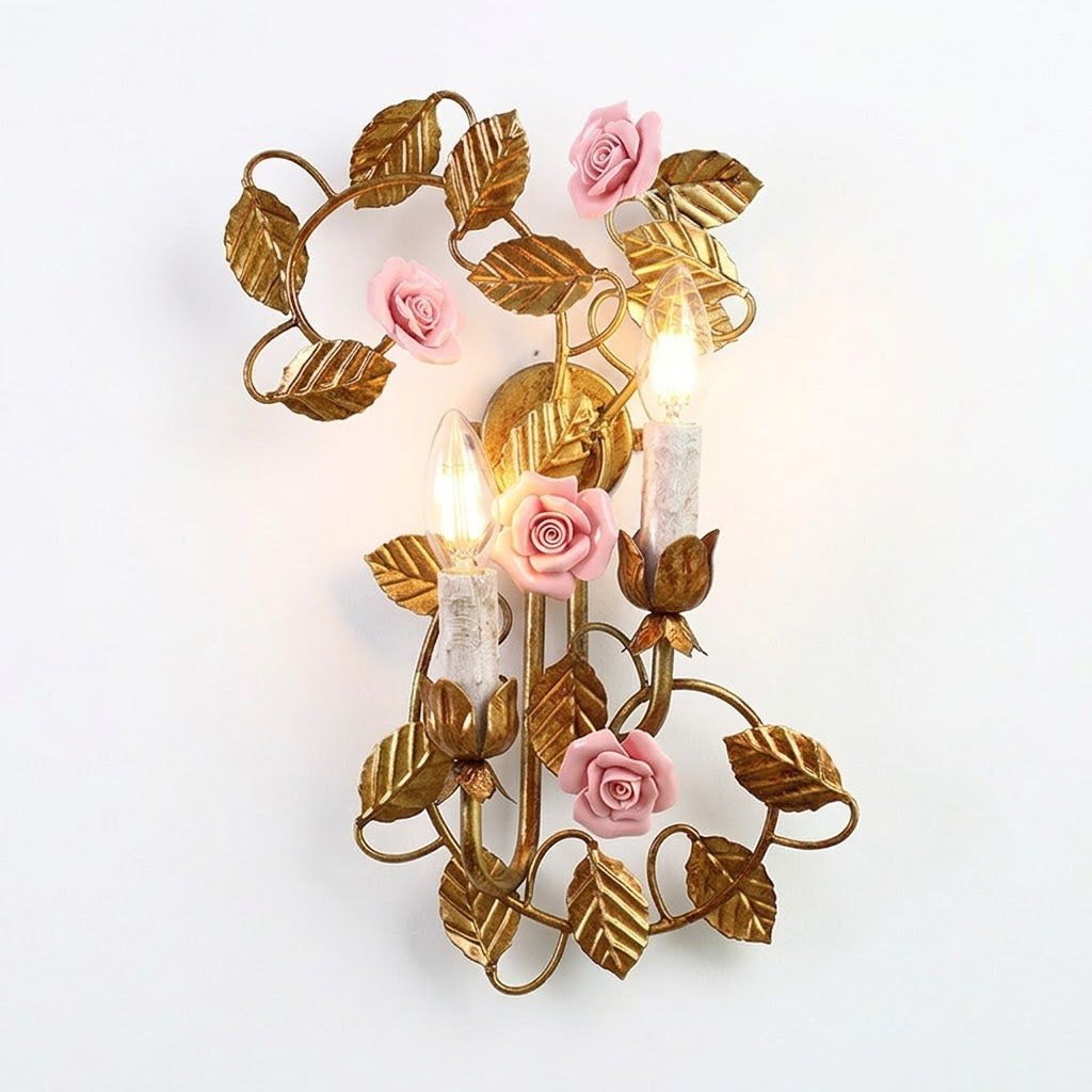 Blossom kinkiet ceramiczny w stylu vintage z różem