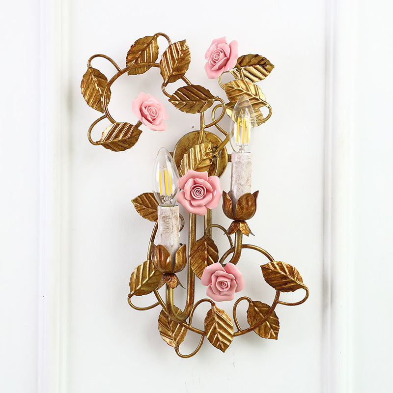 Blossom kinkiet ceramiczny w stylu vintage z różem