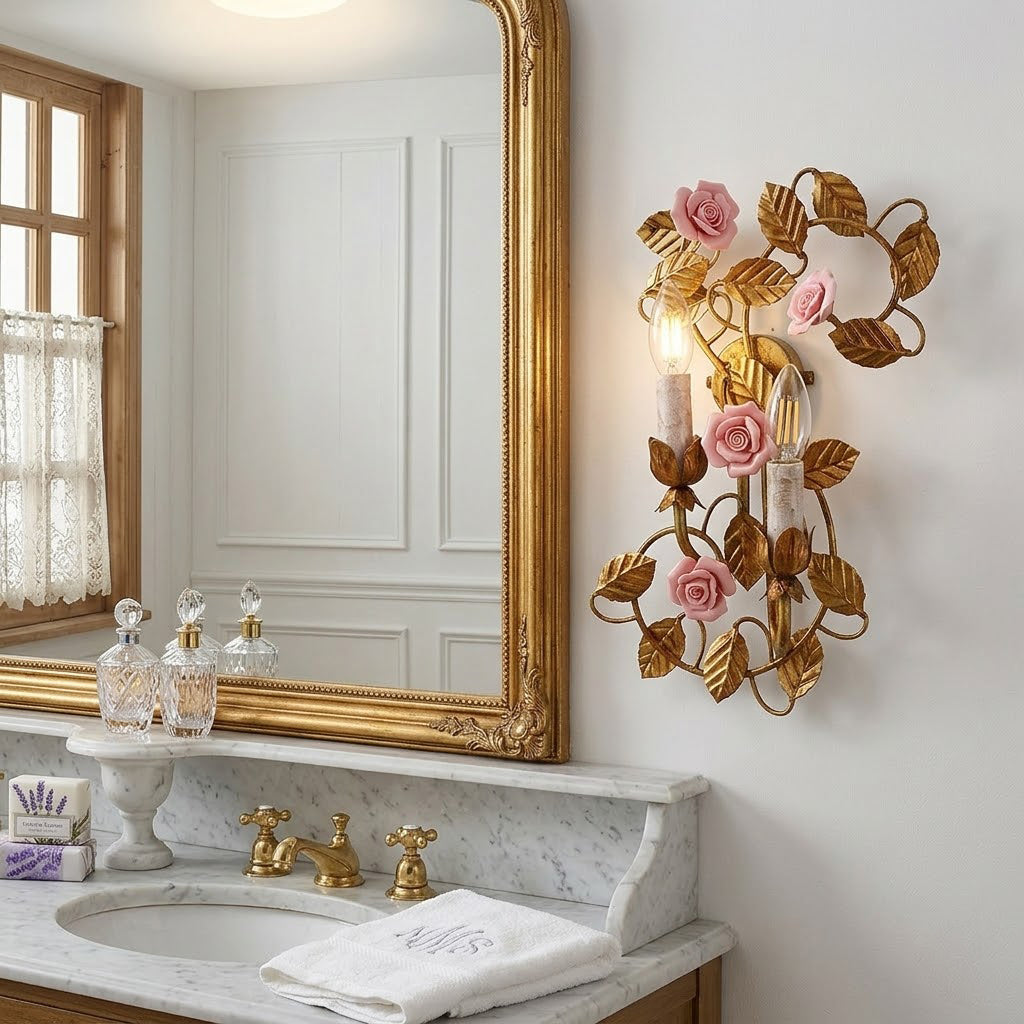 Blossom kinkiet ceramiczny w stylu vintage z różem