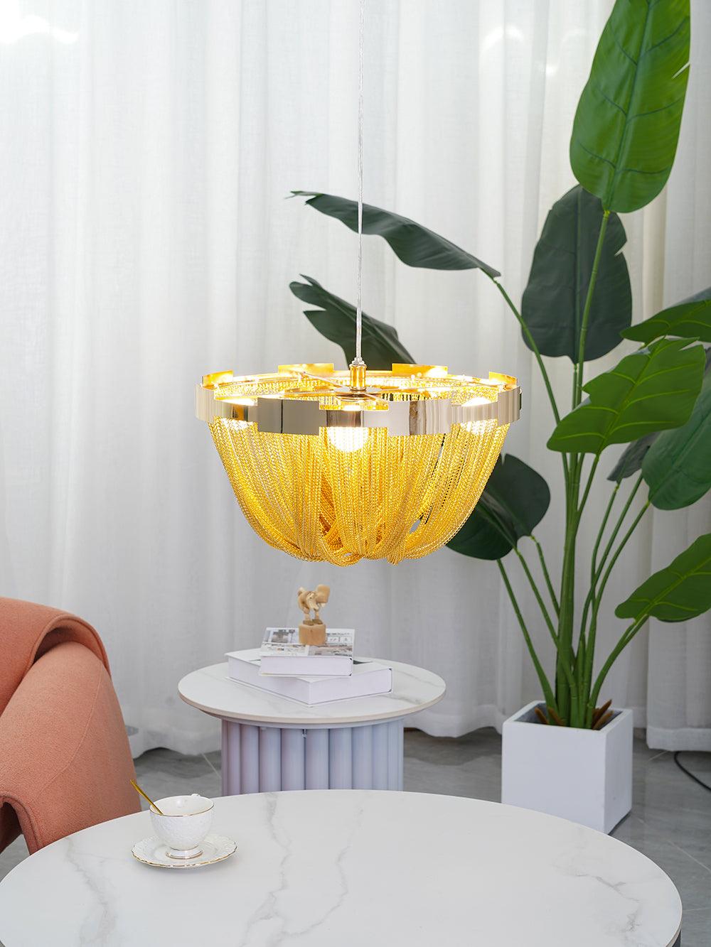 Talj lampa sufitowa z kordem aluminiowym ramą posrebrzaną