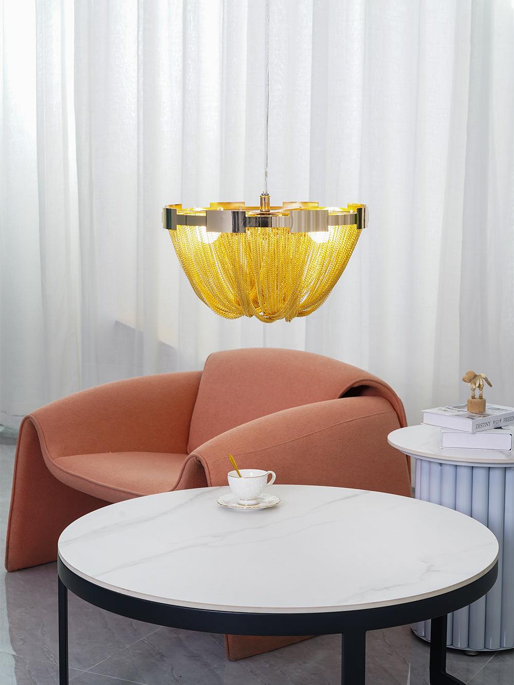 Talj lampa sufitowa z kordem aluminiowym ramą posrebrzaną