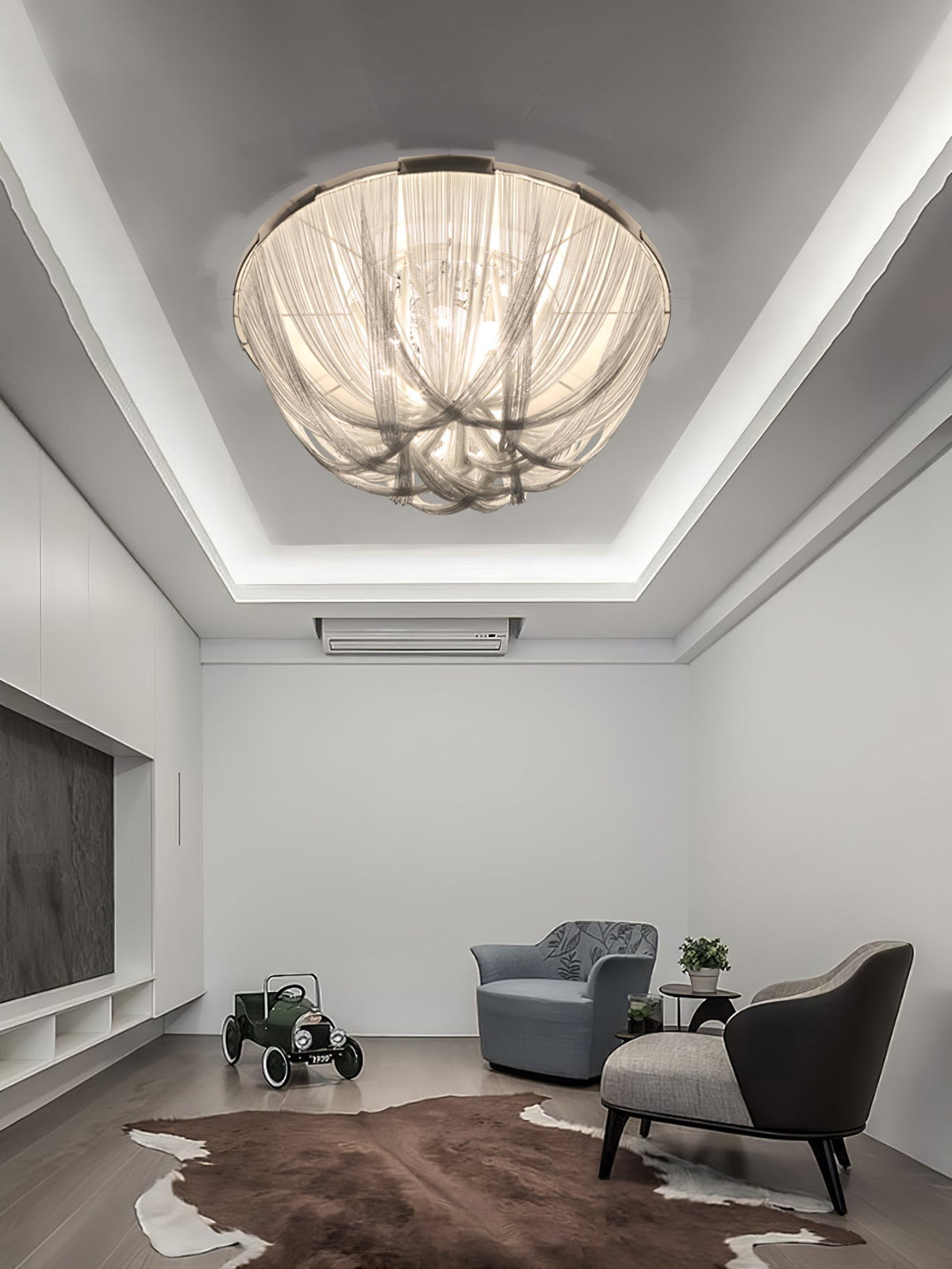 Talj lampa sufitowa z kordem aluminiowym ramą posrebrzaną