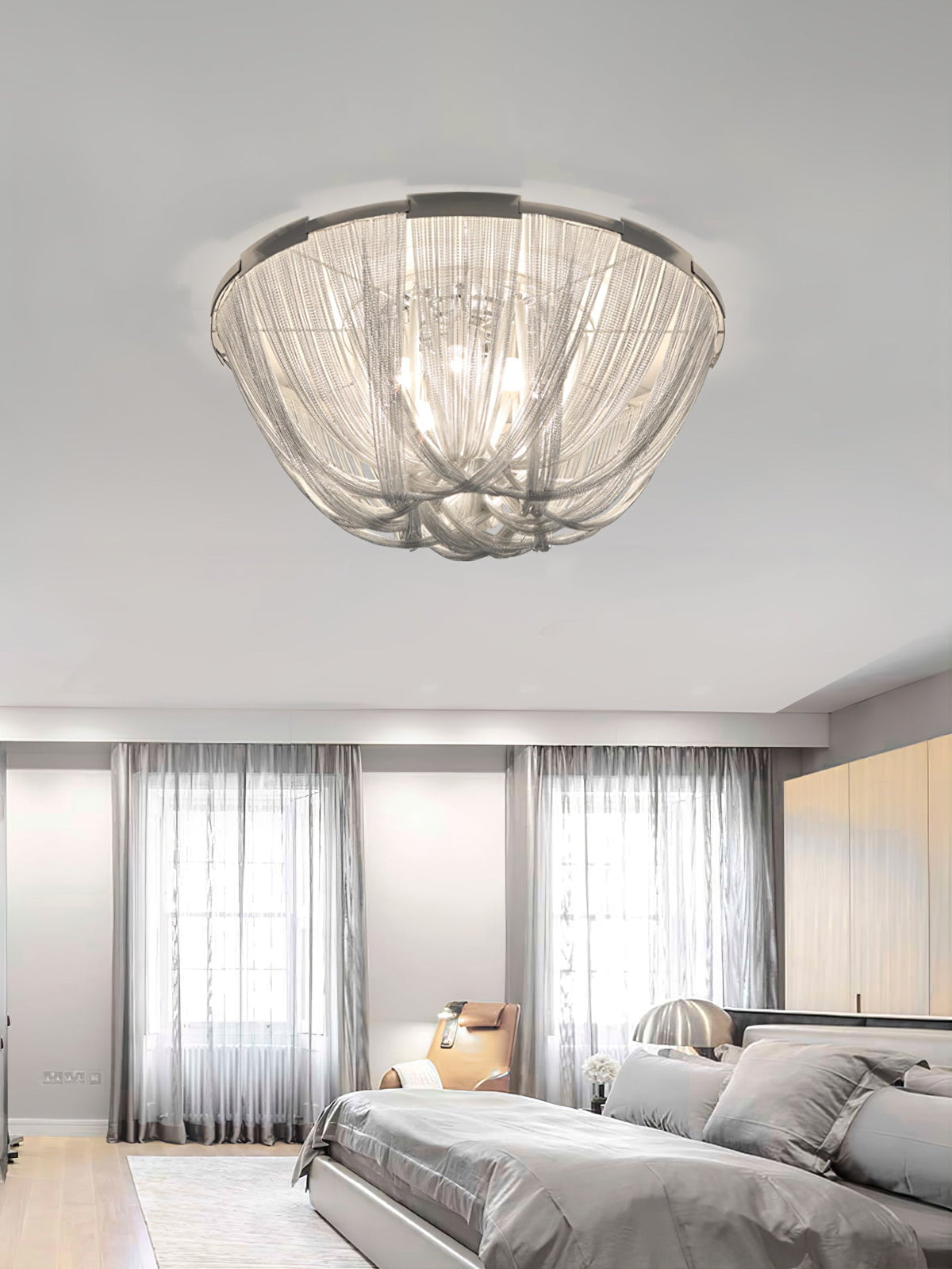 Talj lampa sufitowa z kordem aluminiowym ramą posrebrzaną