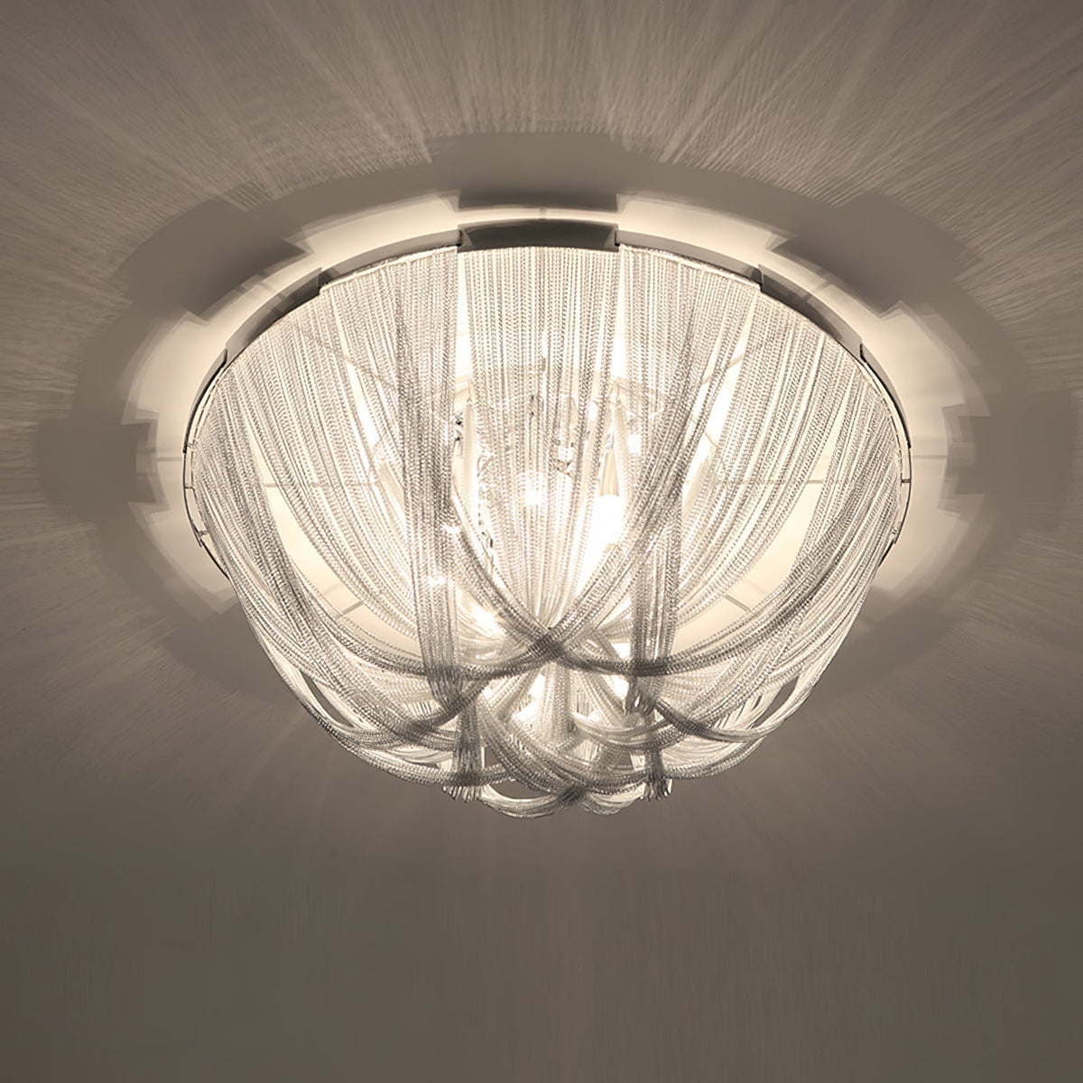Talj lampa sufitowa z kordem aluminiowym ramą posrebrzaną