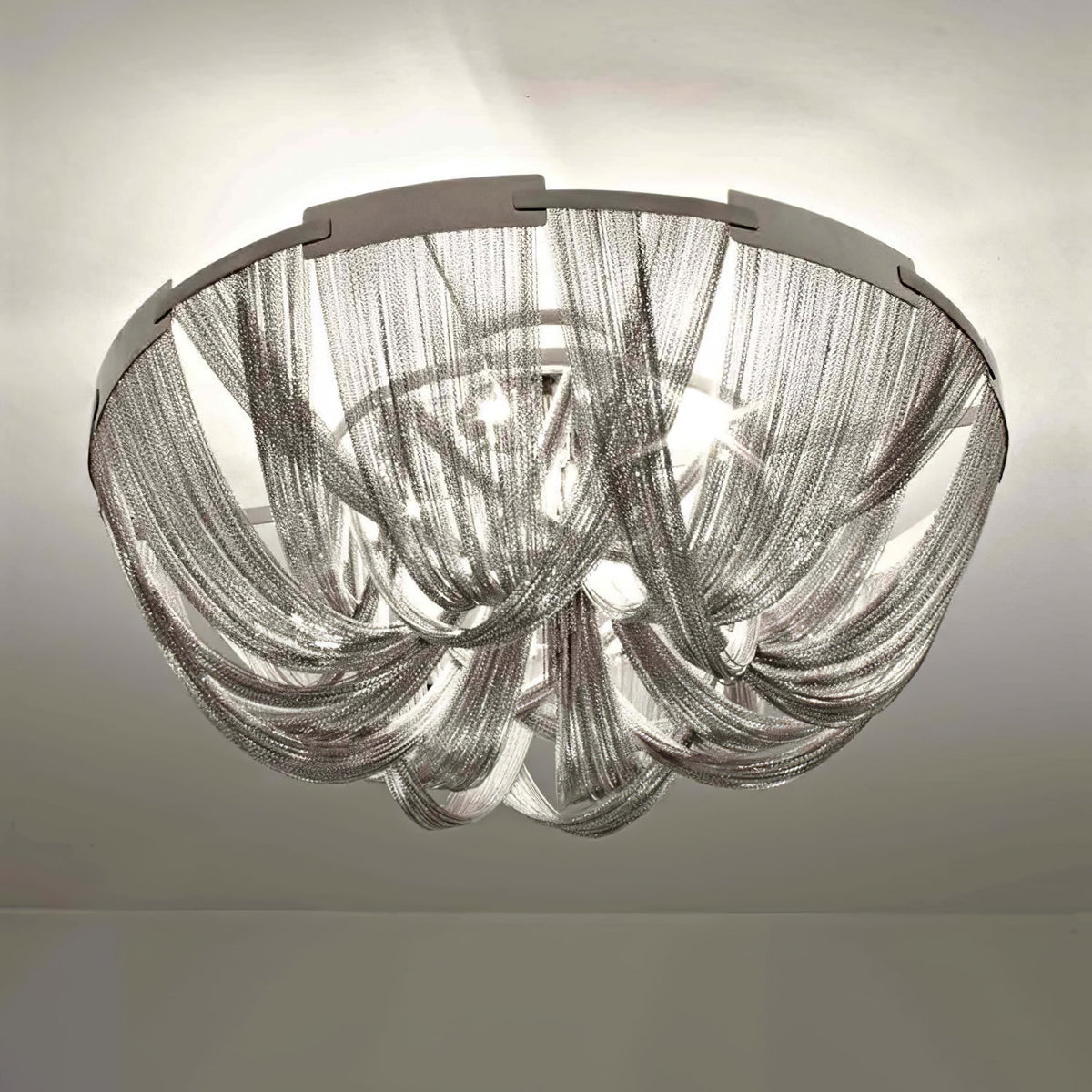 Talj lampa sufitowa z kordem aluminiowym ramą posrebrzaną