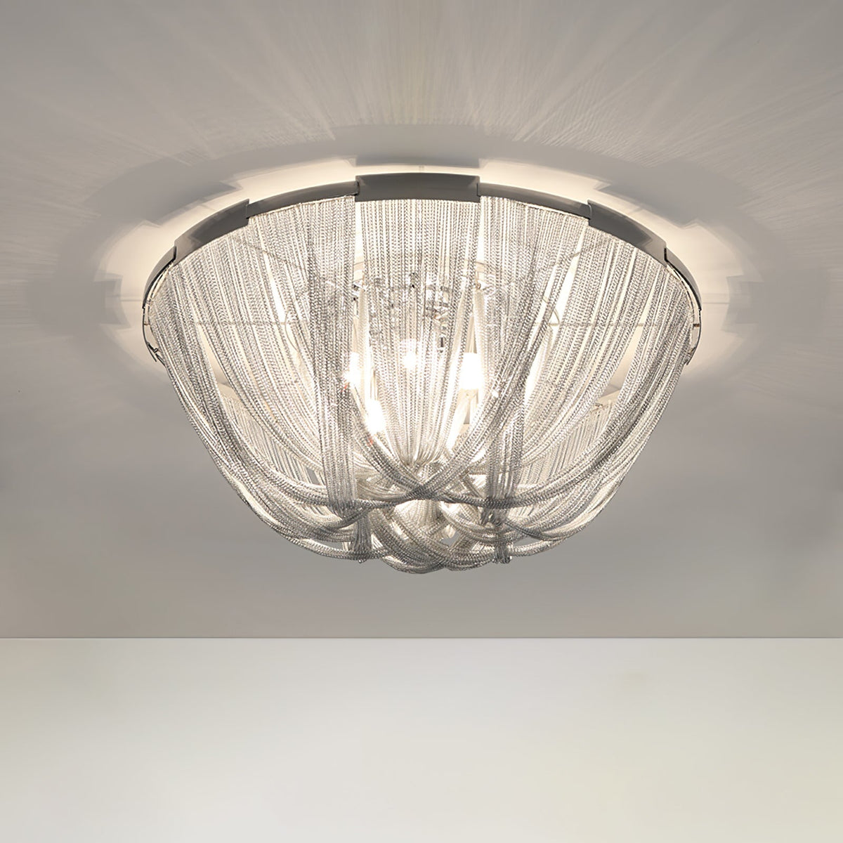 Talj lampa sufitowa z kordem aluminiowym ramą posrebrzaną