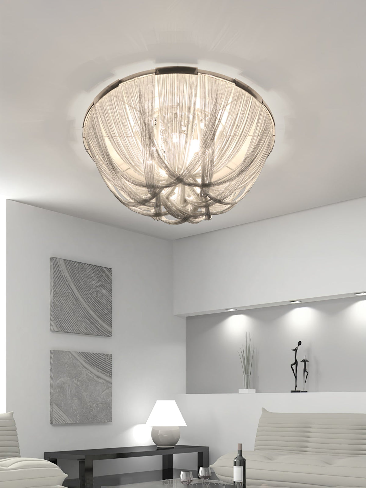 Talj lampa sufitowa z kordem aluminiowym ramą posrebrzaną