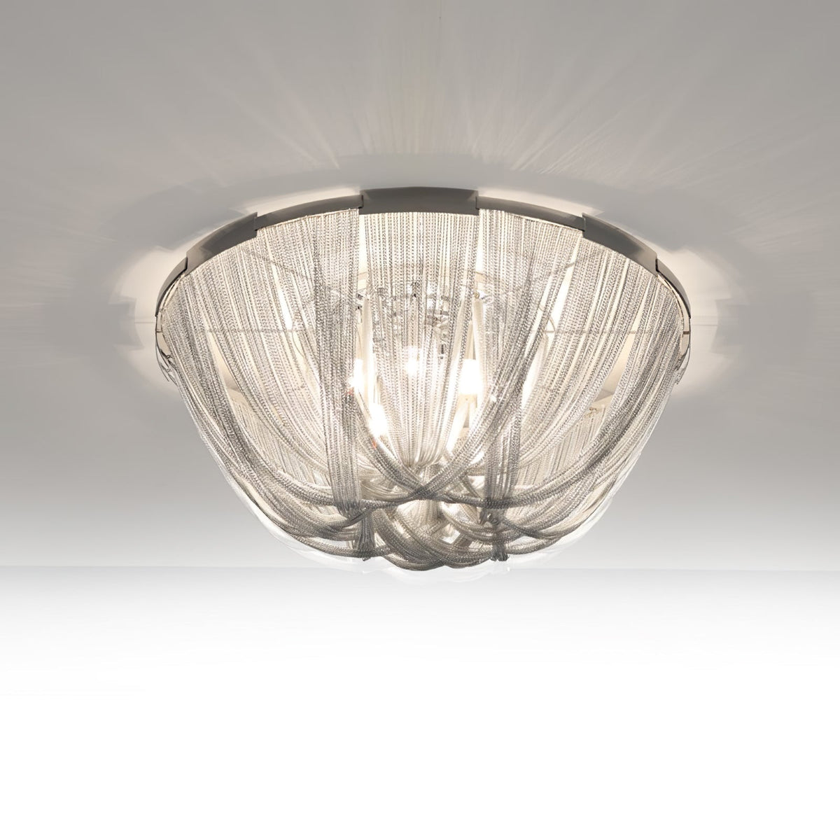 Talj lampa sufitowa z kordem aluminiowym ramą posrebrzaną