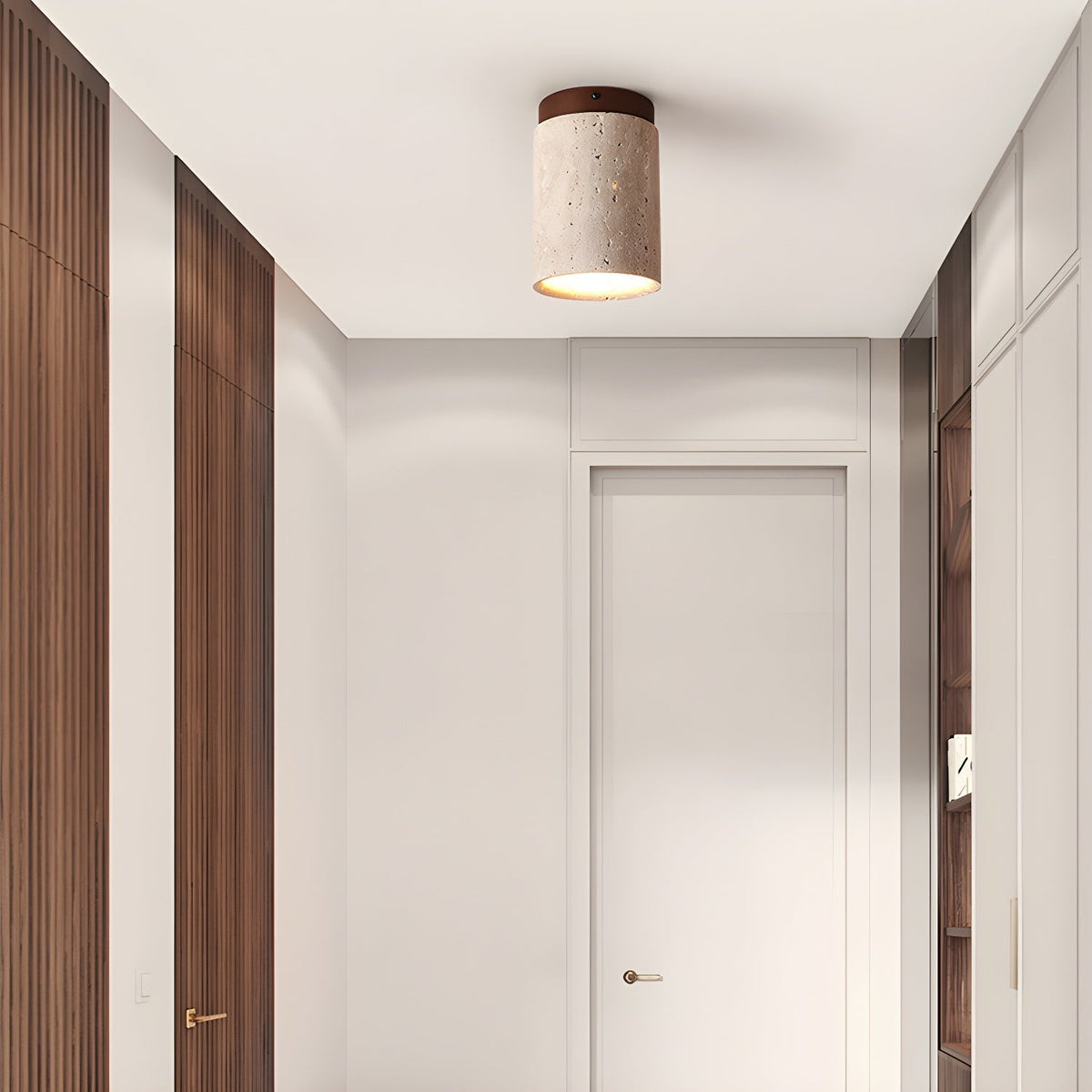 Valelelle cylindryczna lampa sufitowa z rozetą i kloszem z travertynu