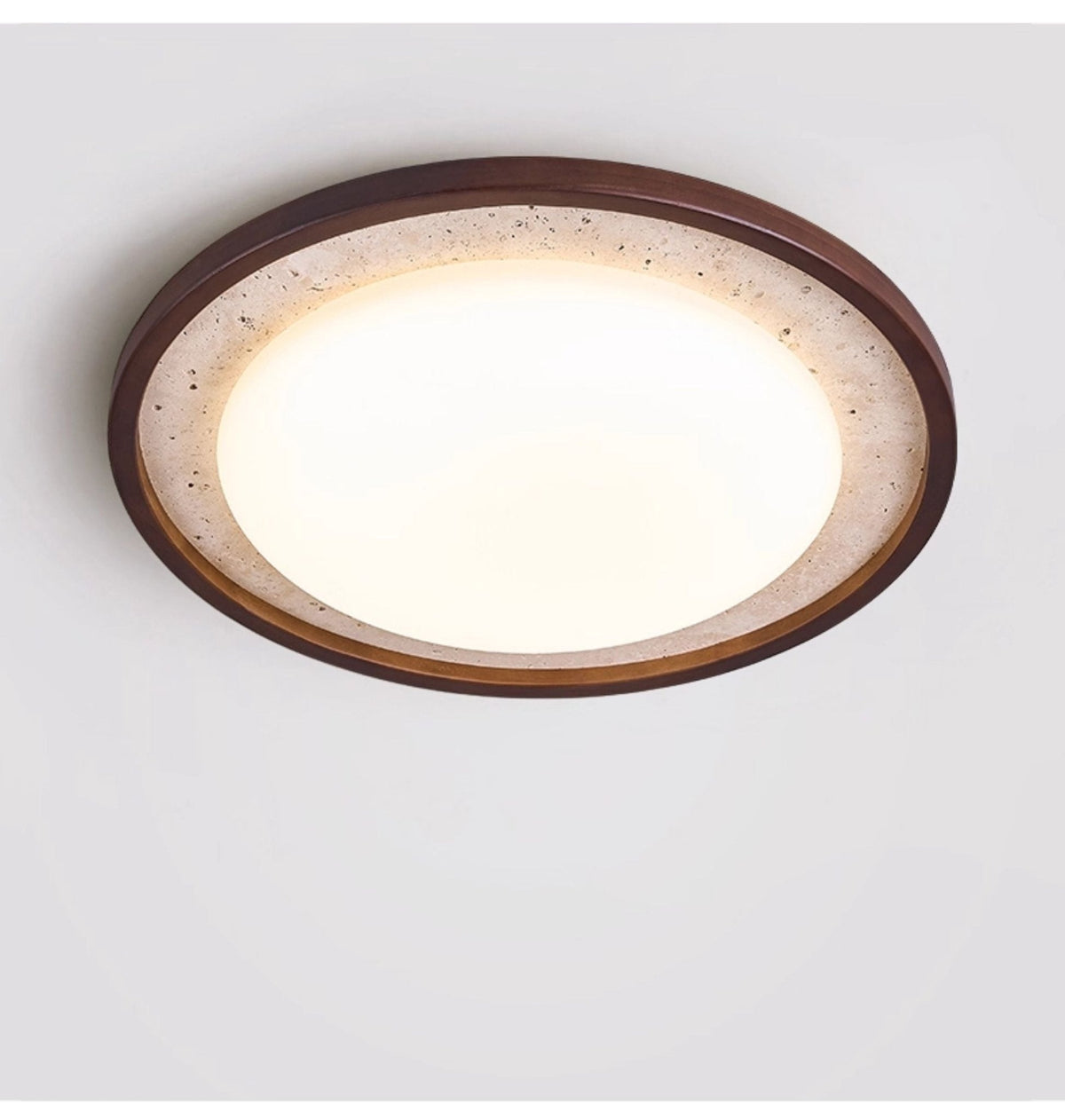 Bexm okrągła lampa sufitowa z żółtym travertynem i drewnem