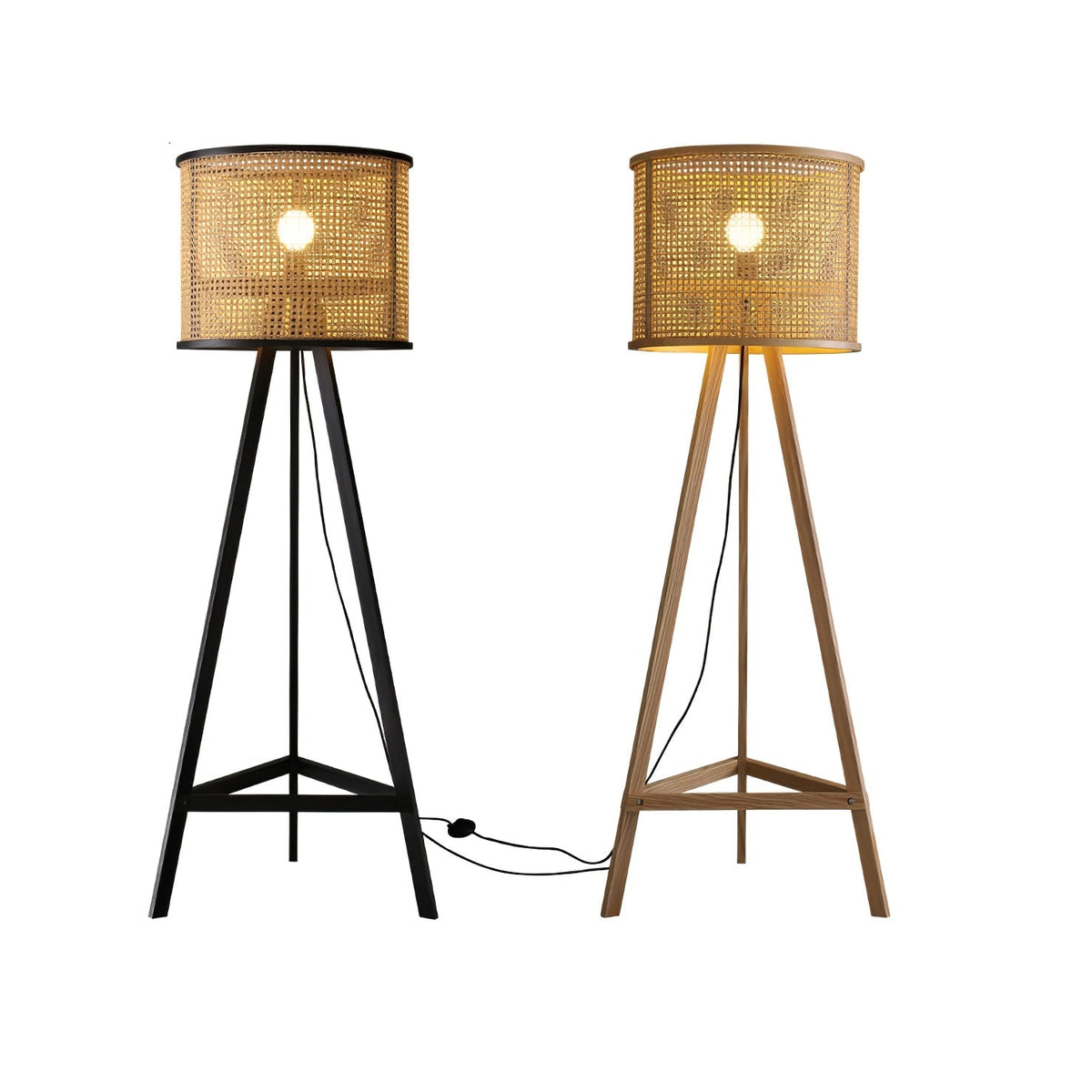 Olsolyra lampa stojąca trójnóg z plecionki rattan