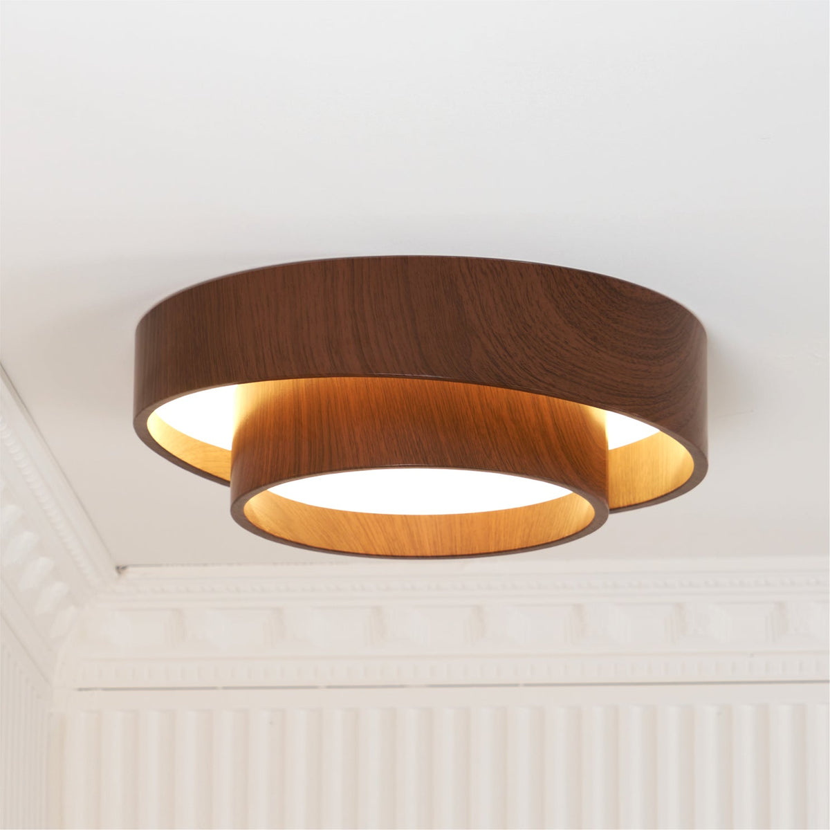 Wavin lampa sufitowa Double - pierścień w kolorze orzechowym