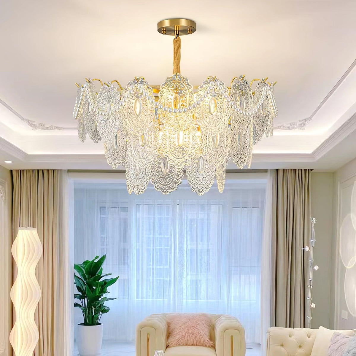 Orieleon żyrandol Wave Pearl Gold w stylu nowoczesnym
