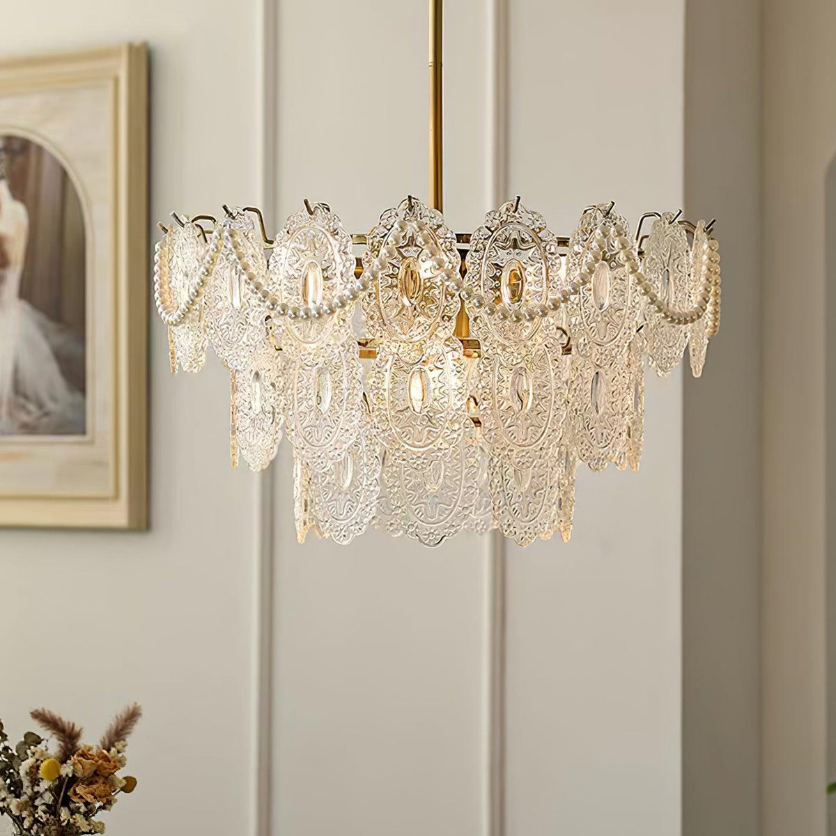 Orieleon żyrandol Wave Pearl Gold w stylu nowoczesnym