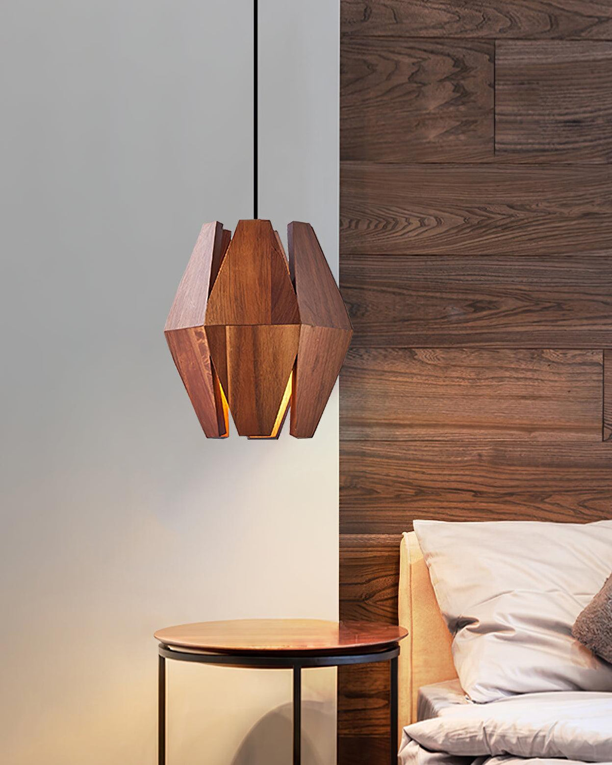 Miro lampa wisząca z geometrycznym kloszem drewnianym ciepłe światło nordycki minimalistyczny akcent