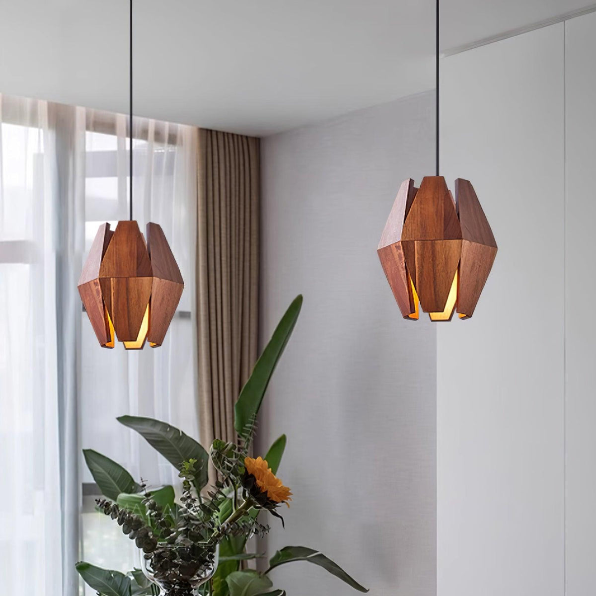 Miro lampa wisząca z geometrycznym kloszem drewnianym ciepłe światło nordycki minimalistyczny akcent