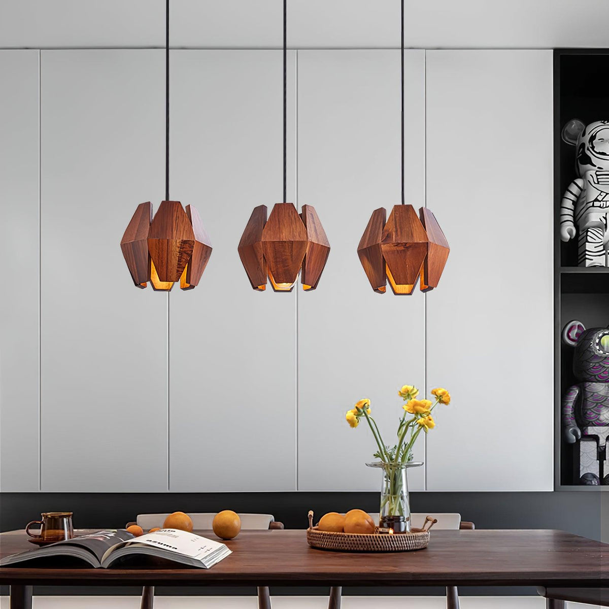 Miro lampa wisząca z geometrycznym kloszem drewnianym ciepłe światło nordycki minimalistyczny akcent