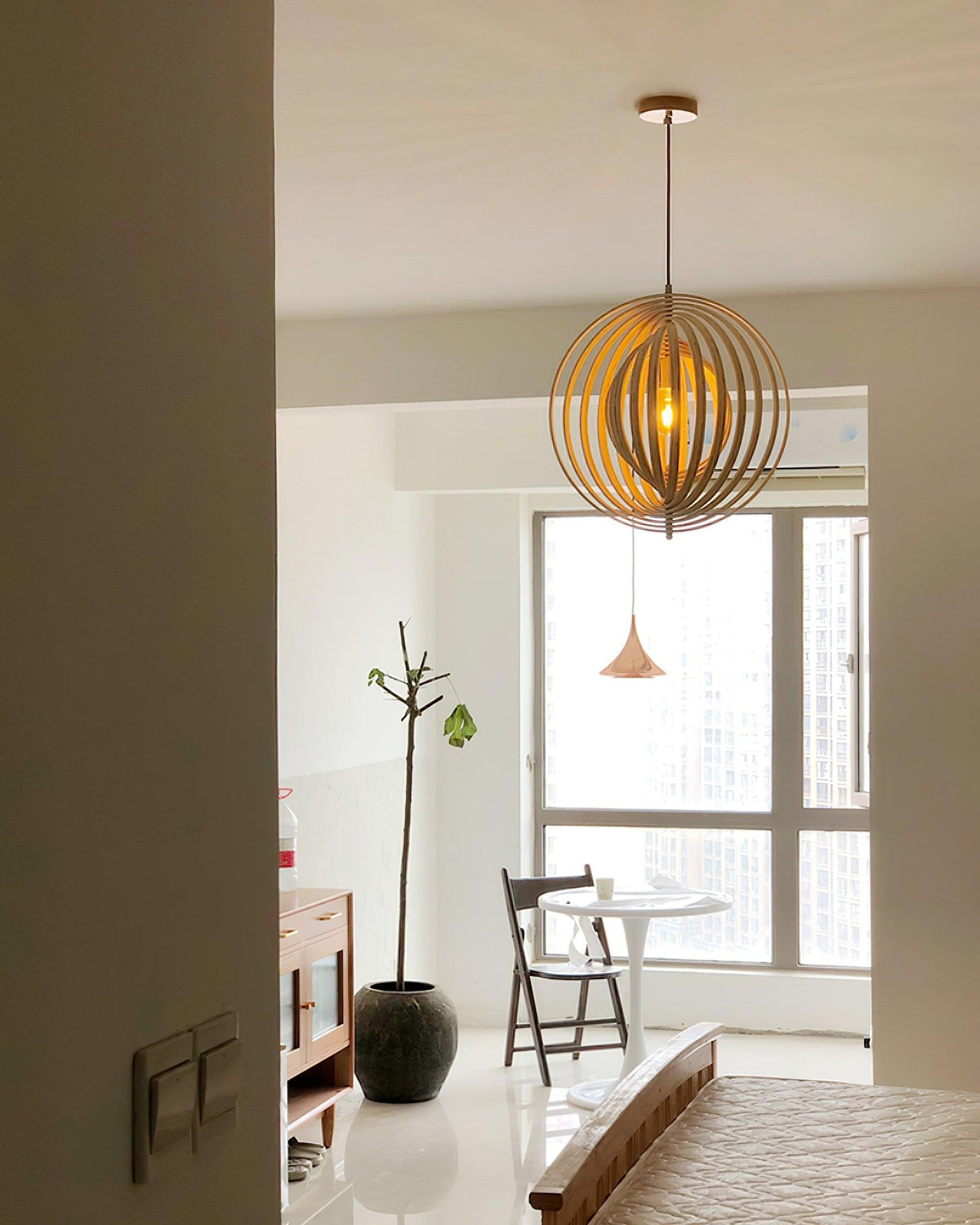 Lampa wisząca Drewniane Pierścienie Kula Organiczny Minimalistyczny Ambient