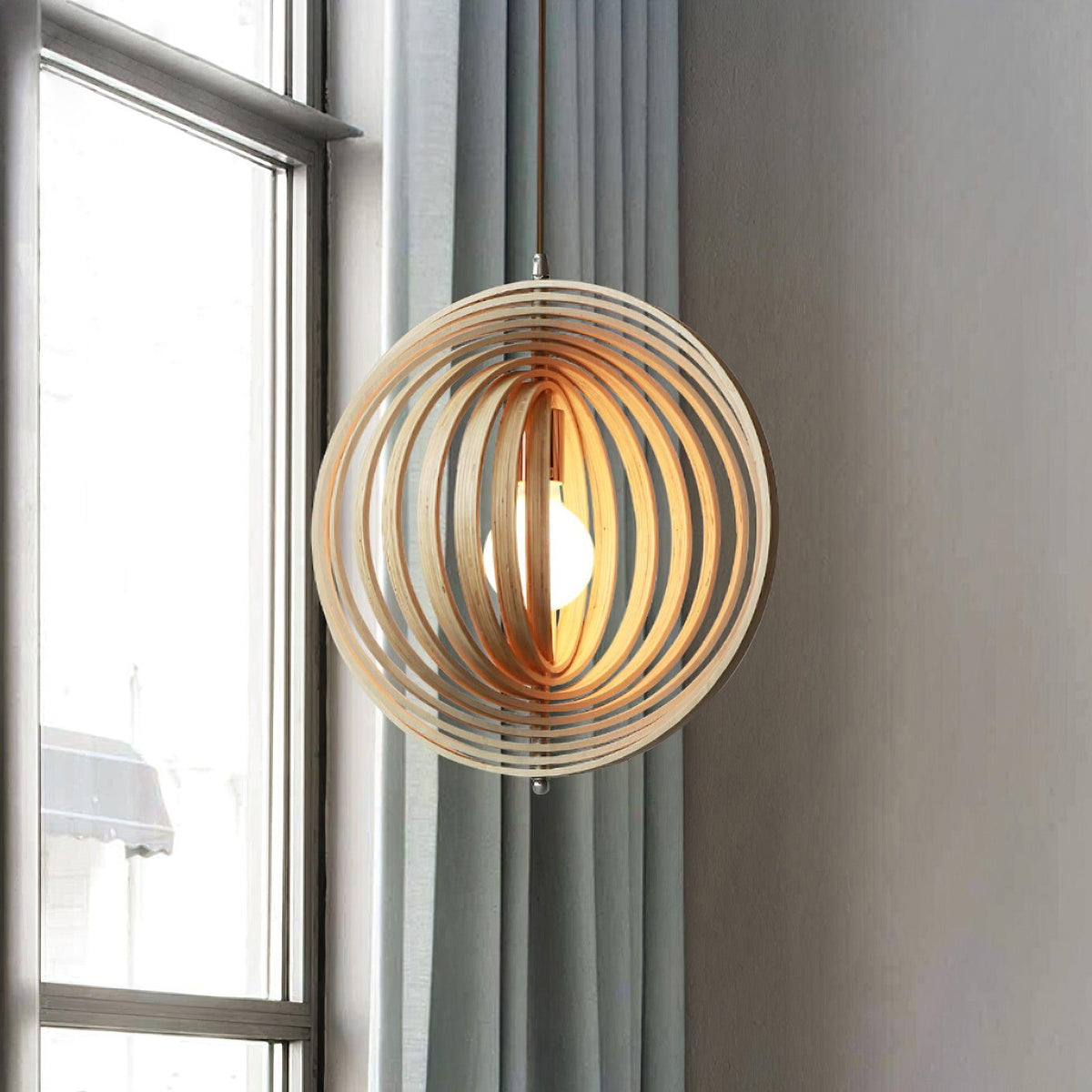 Lampa wisząca Drewniane Pierścienie Kula Organiczny Minimalistyczny Ambient