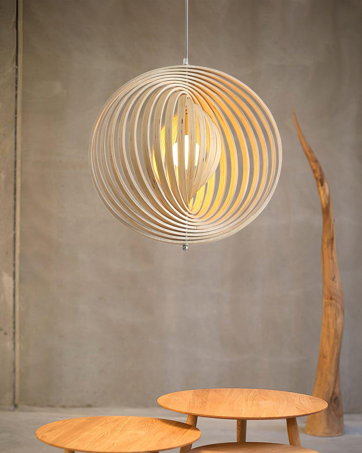 Lampa wisząca Drewniane Pierścienie Kula Organiczny Minimalistyczny Ambient