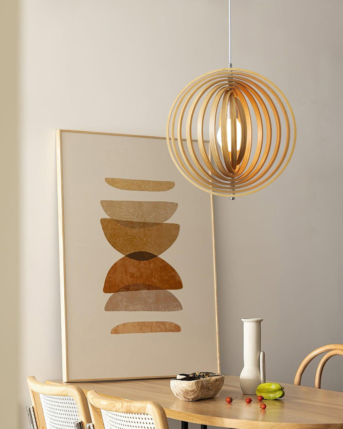 Lampa wisząca Drewniane Pierścienie Kula Organiczny Minimalistyczny Ambient