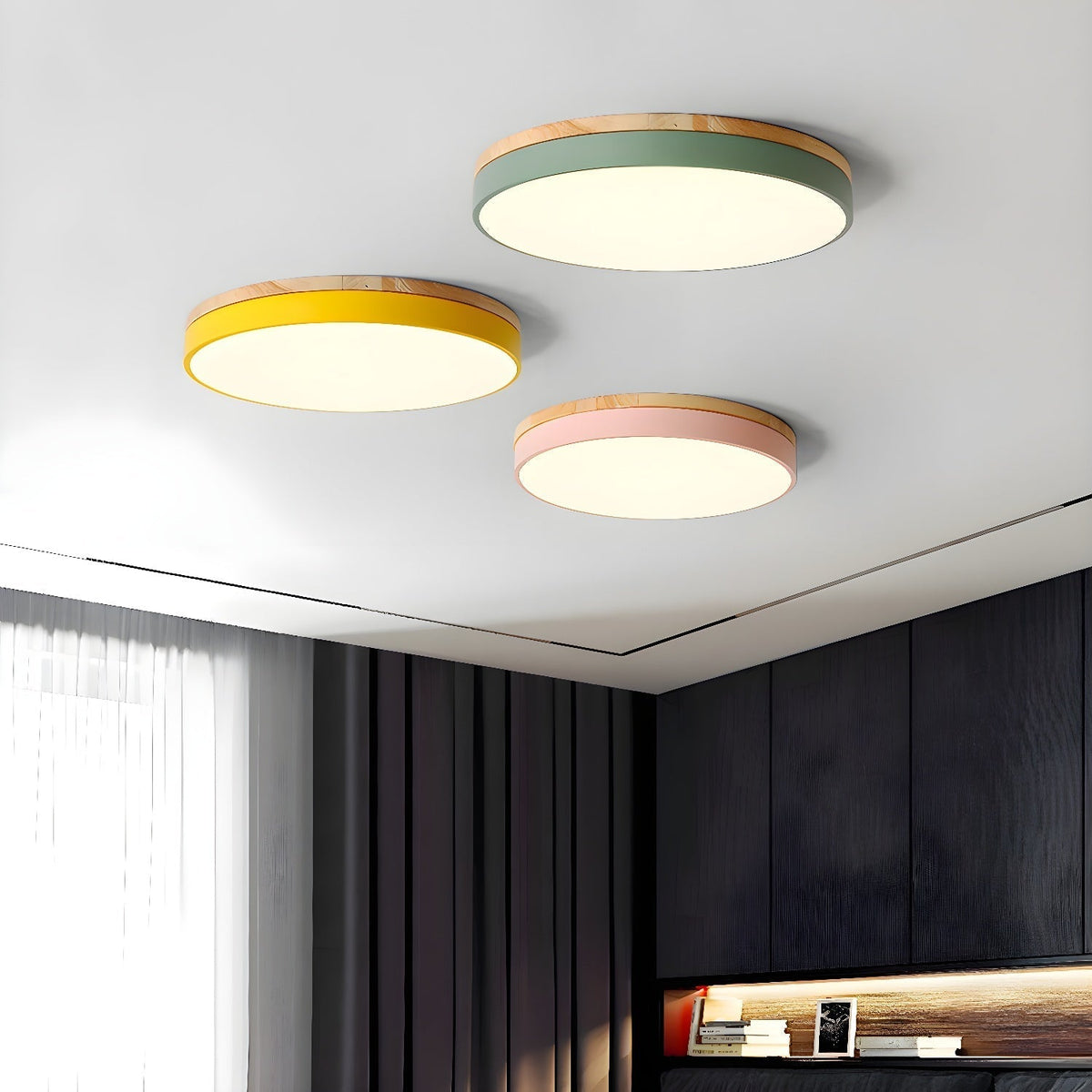 Mireth lampa sufitowa kołowa drewno szary nowoczesny minimalistyczny