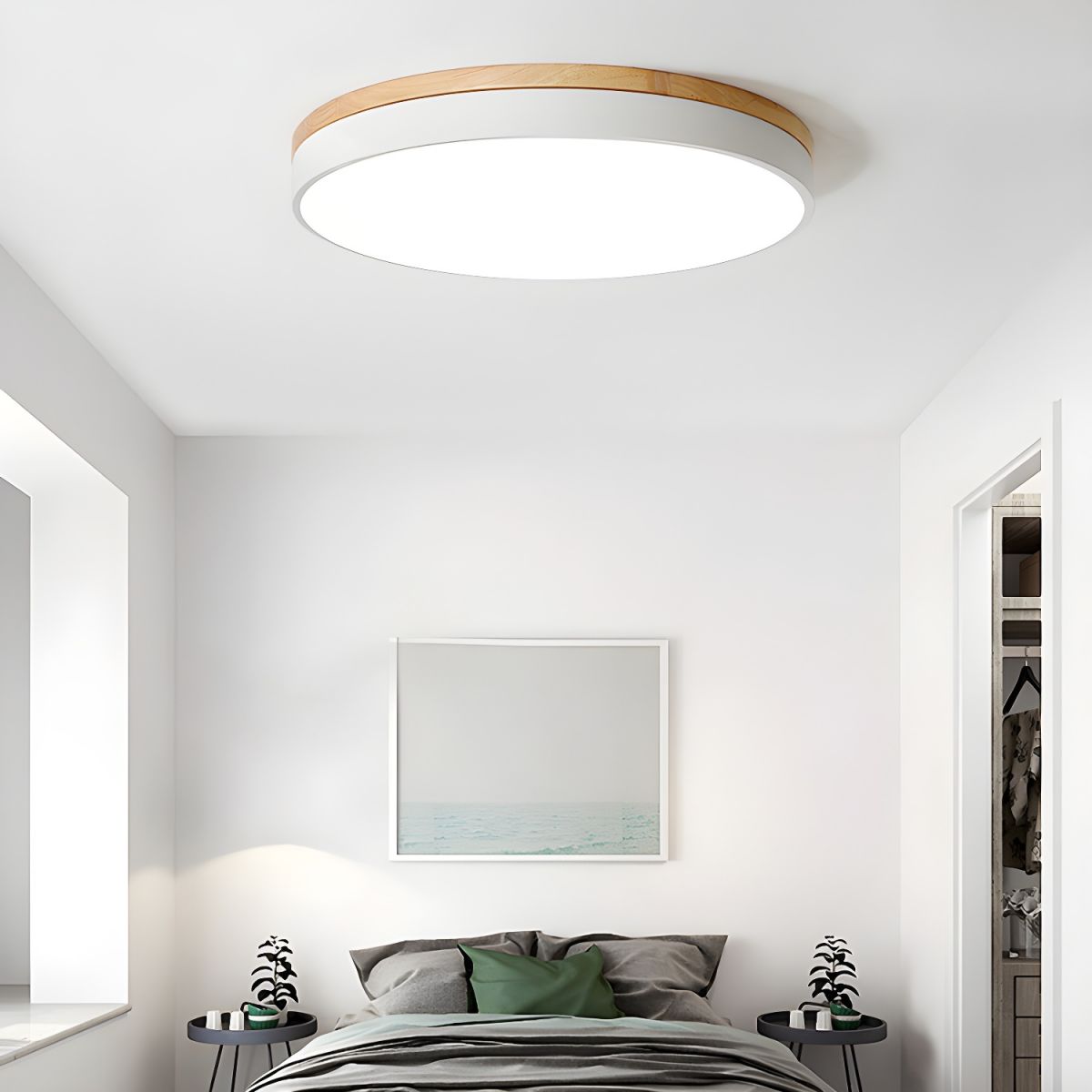 Mireth lampa sufitowa kołowa drewno szary nowoczesny minimalistyczny
