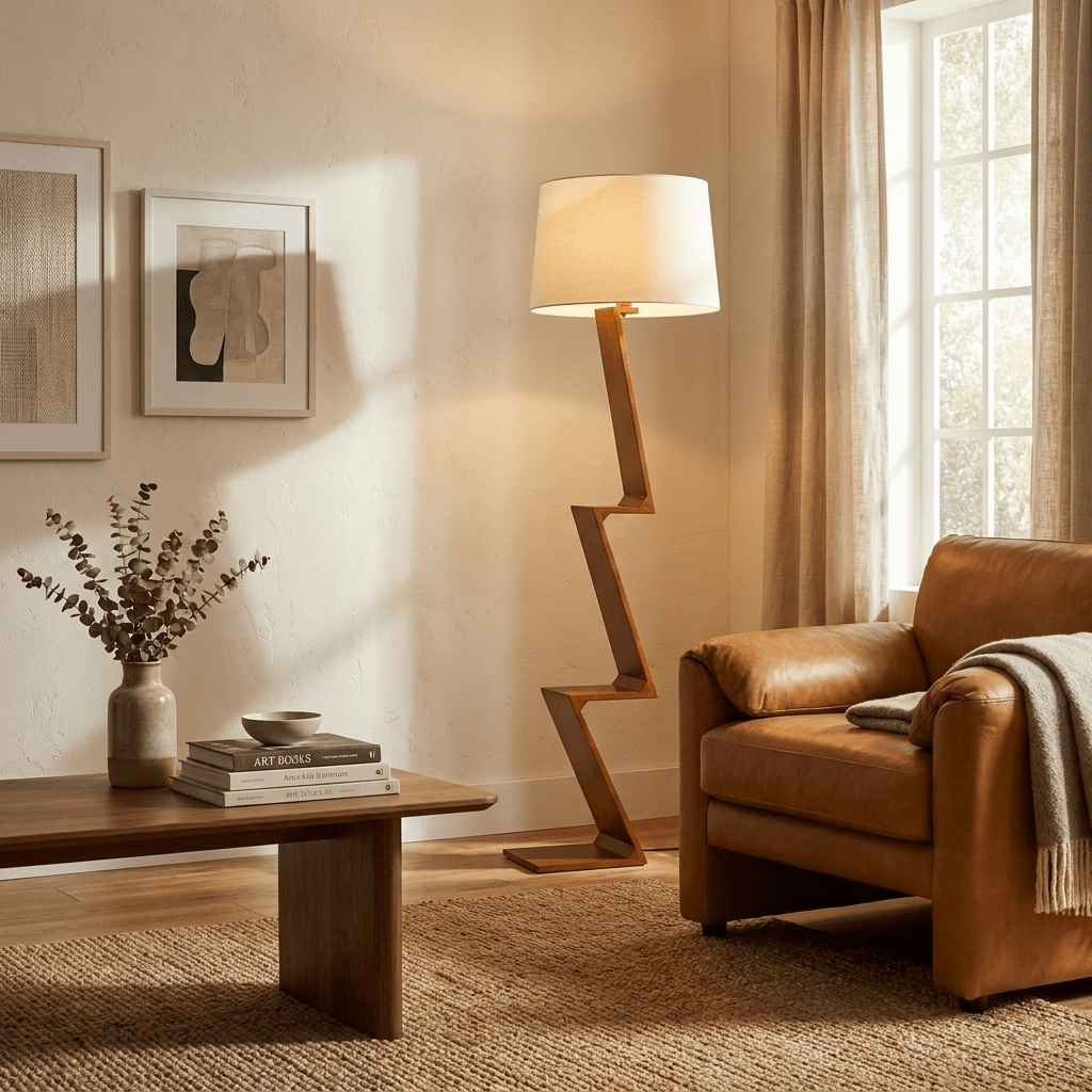 Zigzag lampa stojąca z solidnego drewna