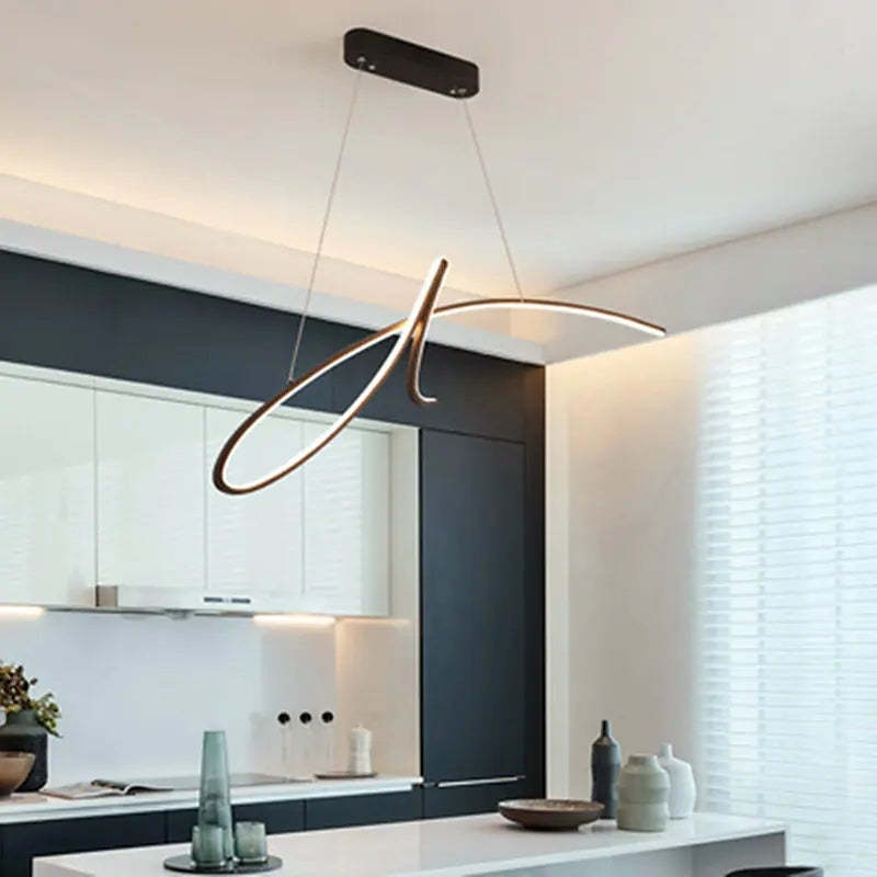 Arisha lampa wisząca nowoczesna o nieregularnych liniach krzywych, metal, czarny/złoty, restauracja