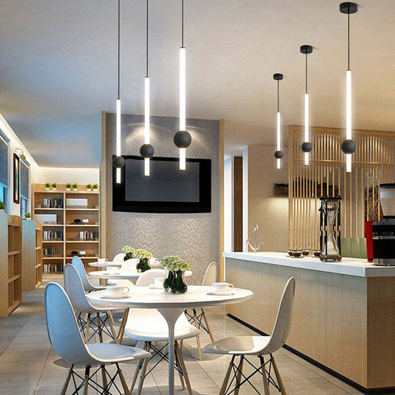 Arisha minimalistyczna lampa wisząca ze szkła o kształcie kuli na liniowym słupku