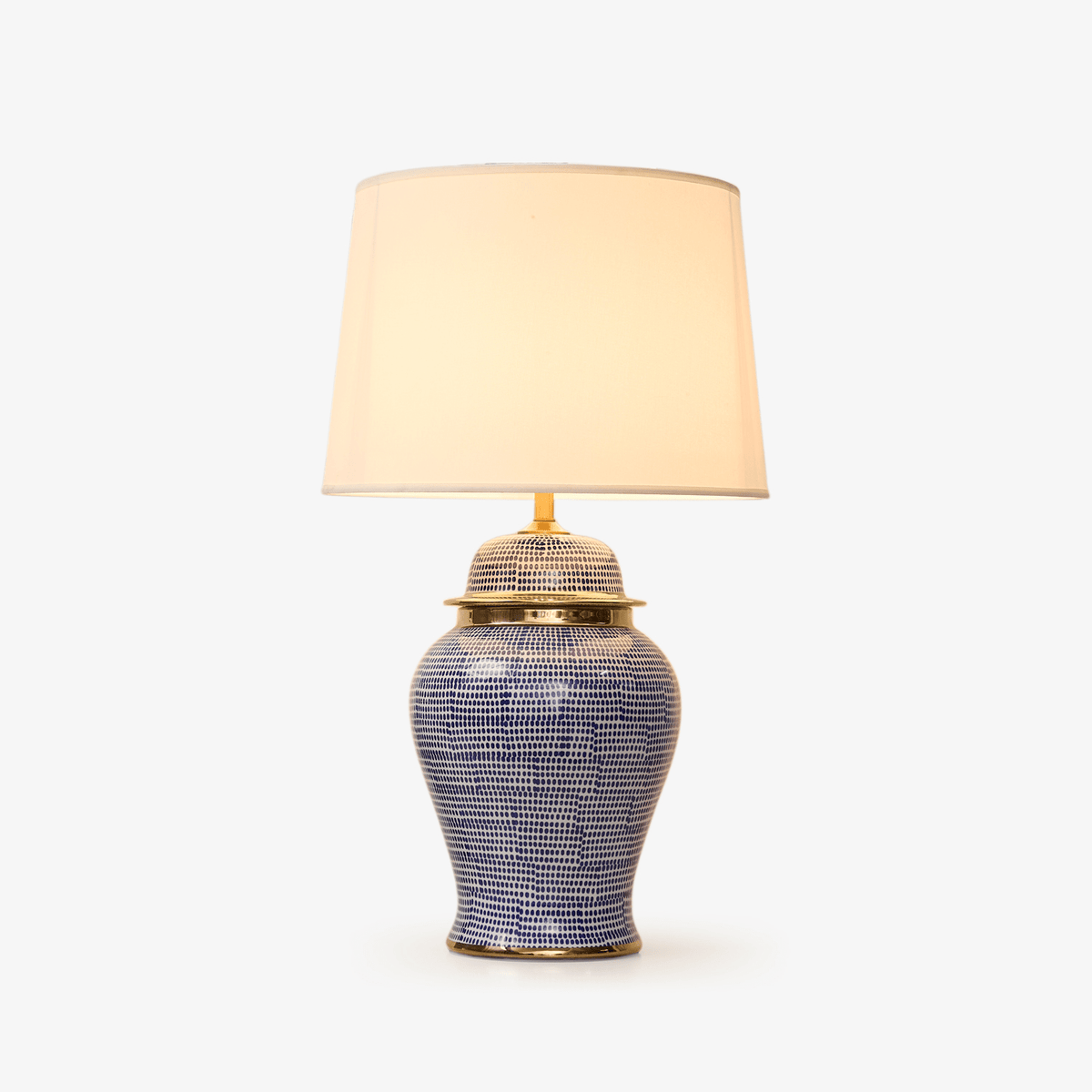 Lampa stołowa ceramiczna z niebieskim wzorem kropkowym
