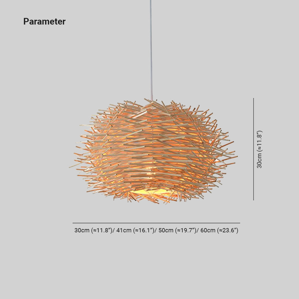 Lampa wisząca Muto z rattanu w kształcie gniazda ptaka, brąz/drewno