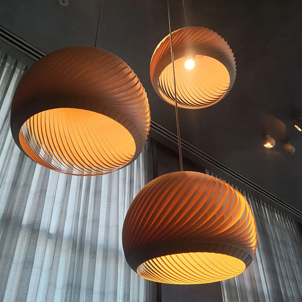 Muto rustykalna lampa wisząca ze szkła i drewna