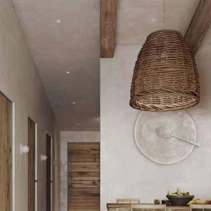 Muto Vintage Rustic LED lampa wisząca rattanowa do salonu i sypialni