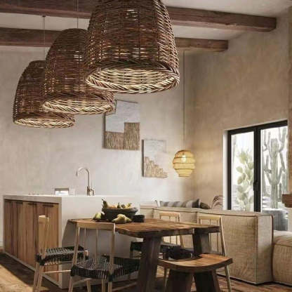 Muto Vintage Rustic LED lampa wisząca rattanowa do salonu i sypialni