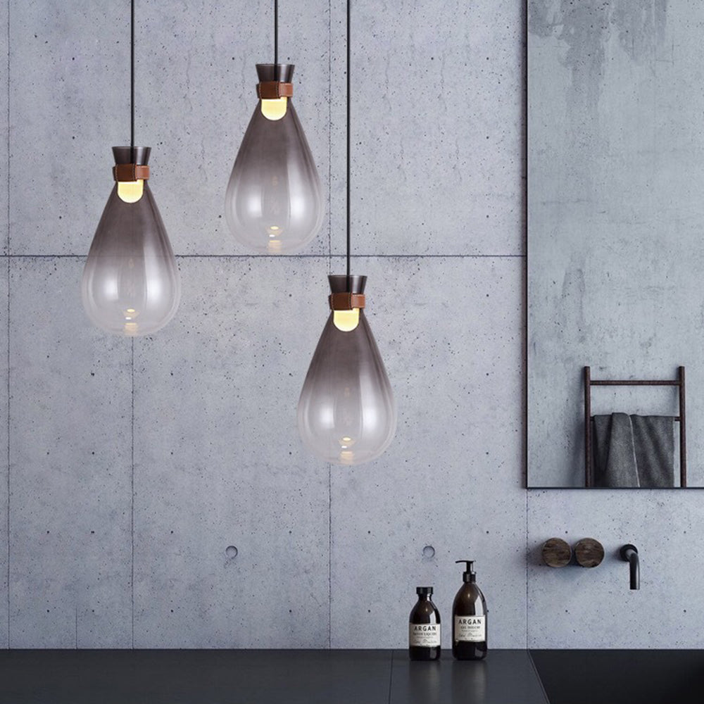 Valentina minimalistyczna lampa wisząca ze szkła w kształcie kropli, Smoke Gray/Biały